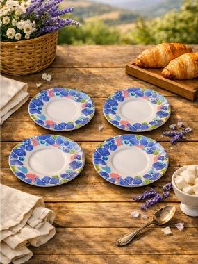 Givenchy Blue Floral Gold Rim Dessert Plates - Set of 4